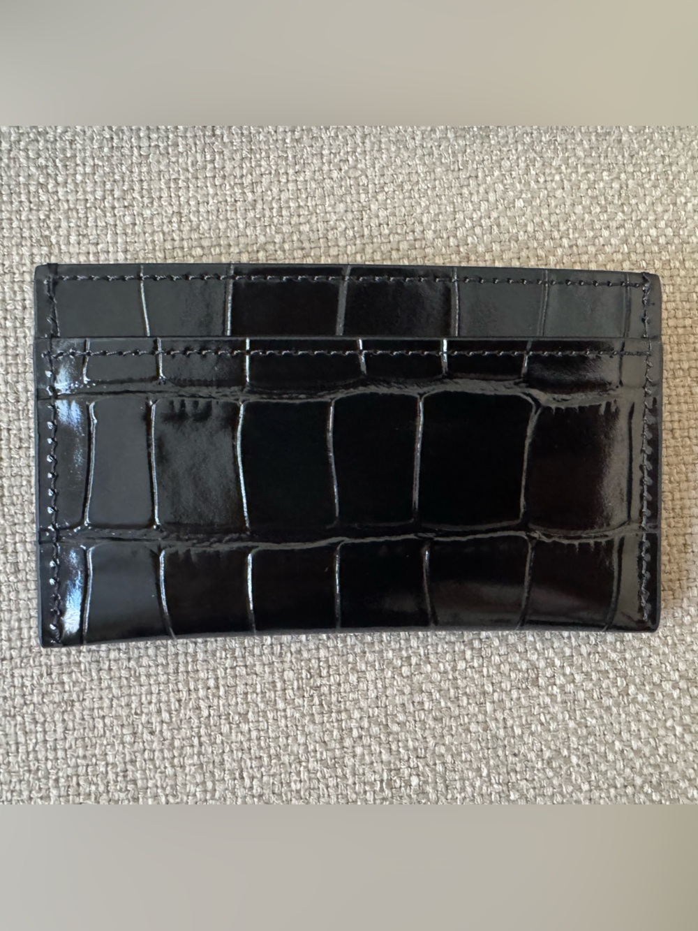 💯 Auth NWT CHANEL Black Croc-Embossed Leather Card Holder with Gold CC Hardware - Picture 3 of 4